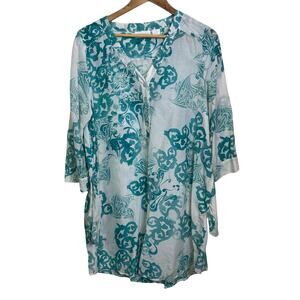 Soft Surroundings Size PXL Floral Silk Blend Kaftan Swim Beach Cover Up